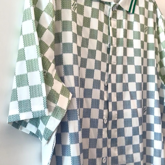 Louis Vuitton Green and Blue Checkered Casual Button Down Shirt - Picture 7 of 8
